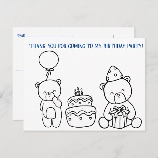 Kleur je eigen verjaardag, bedankt voor kinderen briefkaart (Voorkant / Achterkant)