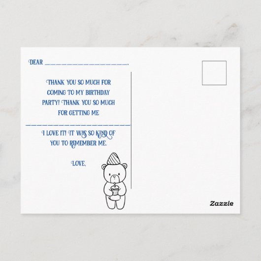 Kleur je eigen verjaardag, bedankt voor kinderen briefkaart (Achterkant)