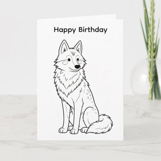 Kleur je eigen verjaardagsauto wolf ontwerp kaart (Voorkant)