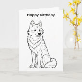 Kleur je eigen verjaardagsauto wolf ontwerp kaart (Gele Bloem)