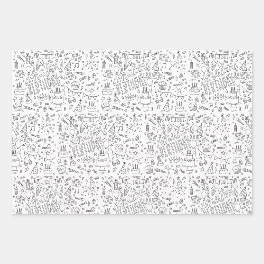 Kleur je eigen verjaardagscadeau inpakpapier (Voorkant)