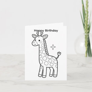 Kleur je eigen verjaardagskaart Giraffe ontwerp Kaart