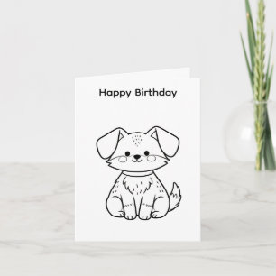 Kleur je eigen verjaardagskaart hond ontwerp kaart