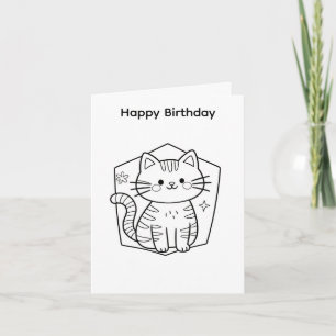 Kleur je eigen verjaardagskaart kat ontwerp kaart