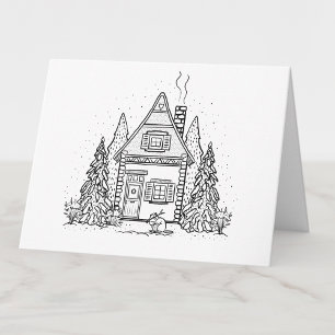 Kleur je eigen winterhuis en Beaver Blank Bedankkaart