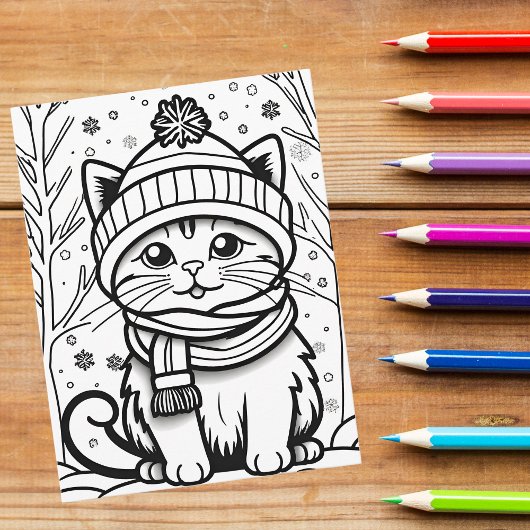 Kleur je eigen! Winterkitten Briefkaart
