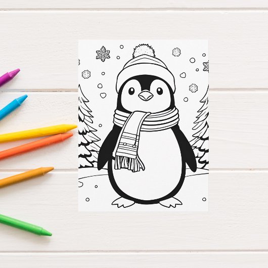 Kleur je eigen! Winterpinguïn Briefkaart