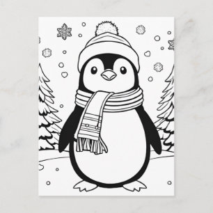 Kleur je eigen! Winterpinguïn Briefkaart