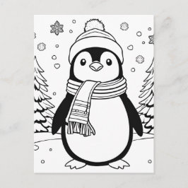 Kleur je eigen! Winterpinguïn Briefkaart