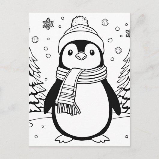 Kleur je eigen! Winterpinguïn Briefkaart (Voorkant)