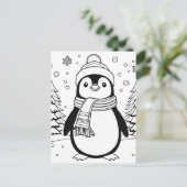 Kleur je eigen! Winterpinguïn Briefkaart (Staand voorkant)