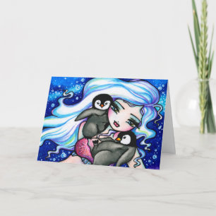 KLEUR JE EIGEN Zeemeermin Pinguïn Kerst Kaart