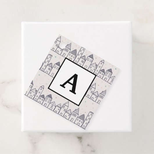 Kleur kerstdorp op de pagina in de sneeuw bedankjes labels (In situ)