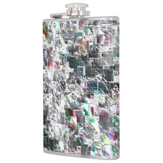 Kleur lijkt op vierkante dvd-snippers, ruwe mozaïe heupfles (Links)