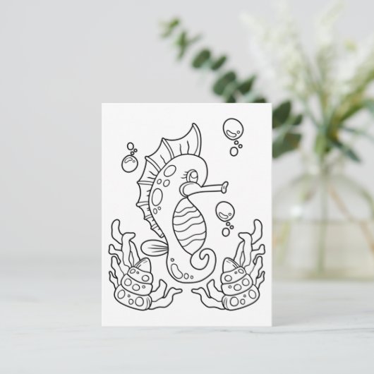 Kleur Me Groot zeepaardje | Kinder activiteit Kaar Briefkaart (Staand voorkant)