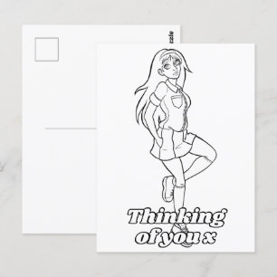 Kleur me in activiteit anime Cartoon tiener school Briefkaart
