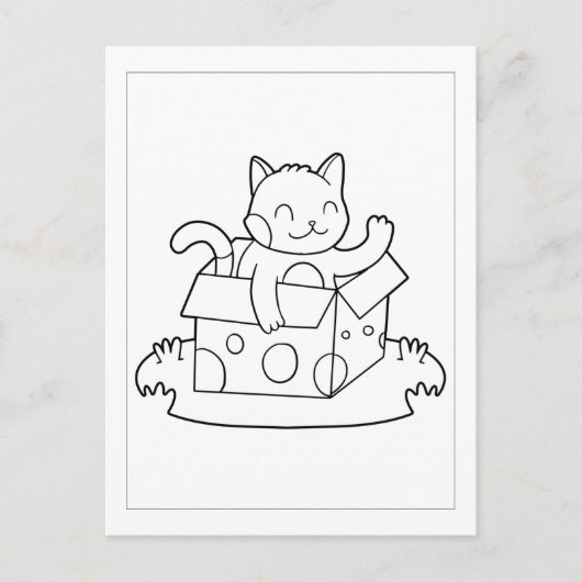 Kleur me kat in een doos | Kinder activiteit Kaart (Voorkant)