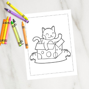 Kleur me kat in een doos Kinder activiteit Kaart