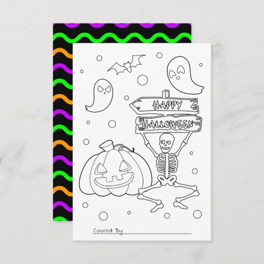 Kleur me Kinder Halloween Coloring Activity Kaart (Voorkant / Achterkant)