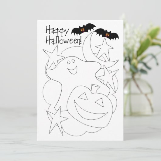 Kleur me Kinder Halloween Kaart (Staand voorkant)