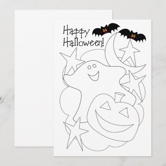 Kleur me Kinder Halloween Kaart (Voorkant / Achterkant)