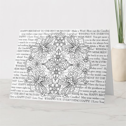 Kleur me, mam's verjaardag libellen en bloemen kaart (Voorkant)