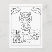 Kleur-me-meisje dat op strand speelt | Activiteite Briefkaart (Voorkant)