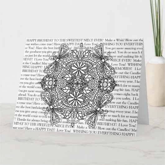 Kleur Me Niece's Verjaardag Dragonflies Mandala Ca Kaart (Voorkant)