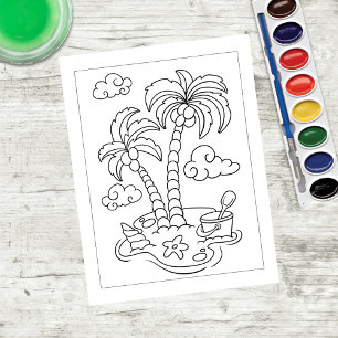 Kleur me palmbomen bij strand ActiviteitenKaarte Briefkaart