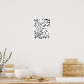 Kleur Me Schattige Dog and Flowers Poster (Keuken)