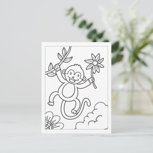 Kleur Me Schattige Monkey | Kinder activiteit Kaar Briefkaart (Staand voorkant)