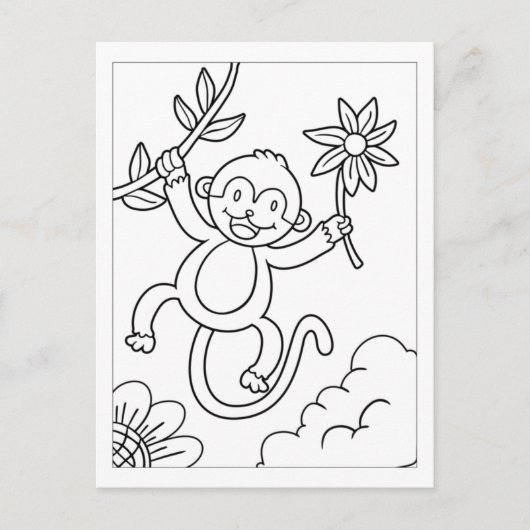 Kleur Me Schattige Monkey | Kinder activiteit Kaar Briefkaart (Voorkant)