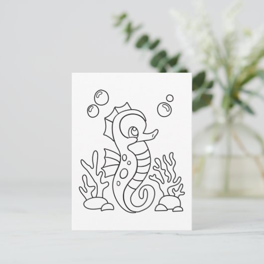 Kleur Me Seahorse | Kinder activiteit Kaarten (Staand voorkant)