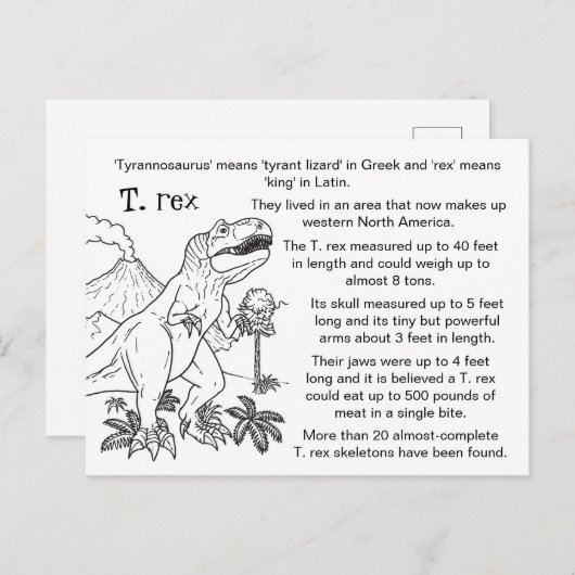 Kleur Me Tyrannosaurus Rex Leuke Feiten Briefkaart (Voorkant / Achterkant)