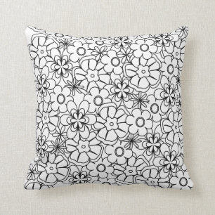 Kleur-me uw thema Funky Hippy Retro Flowers Kussen