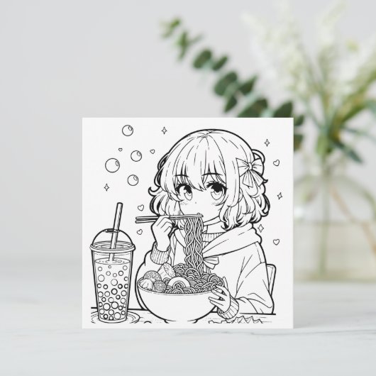 Kleur mij | Anime Ramen Kleurplaat Kaart (Staand voorkant)