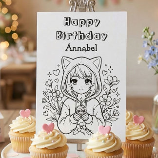 Kleur mij | Anime verjaardag voor meisjes Kaart