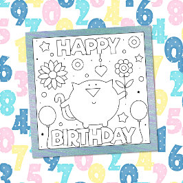 Kleur mij Happy Birthday Kitten | Kaart activiteit