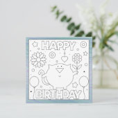 Kleur mij Happy Birthday Kitten | Kaart activiteit (Staand voorkant)