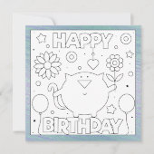 Kleur mij Happy Birthday Kitten | Kaart activiteit (Voorkant)
