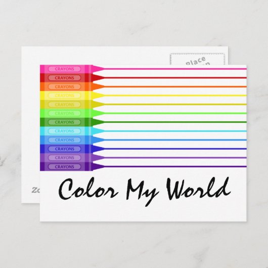 Kleur mijn wereld regenboogkrayons briefkaart (Voorkant / Achterkant)
