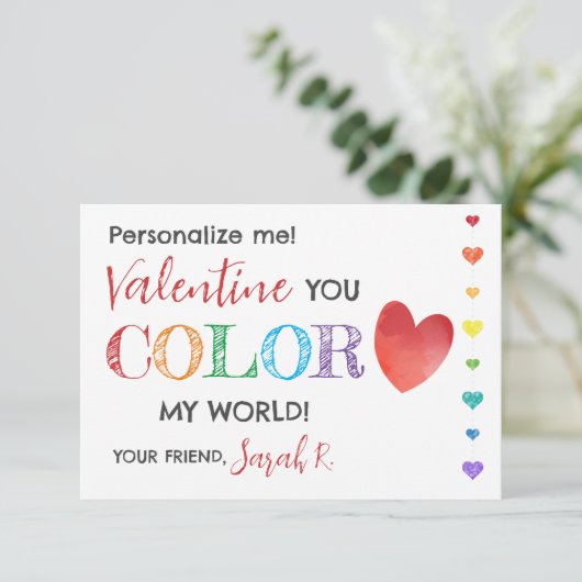 Kleur Mijn Wereld Valentijn Shuttle Pen Class Kaar Kaart (Staand voorkant)