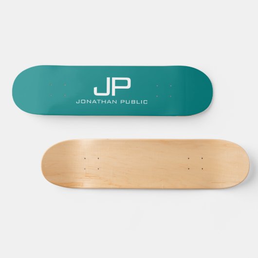 Kleur Monogram Naam Blauwgroen Sjabloon Persoonlijk Skateboard (Horizontaal)