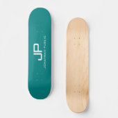 Kleur Monogram Naam Blauwgroen Sjabloon Persoonlijk Skateboard (Voorkant)