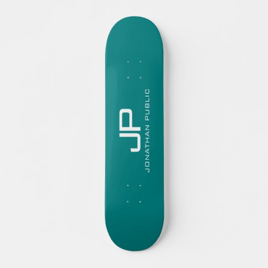 Kleur Monogram Naam Blauwgroen Sjabloon Persoonlijk Skateboard (Voorkant)