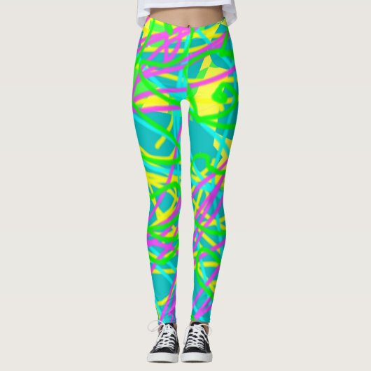 Kleur My Dreams Scribble Patroon Expressive Leggings (Voorkant)