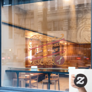 Kleur naar wens Ouderwetse Kapper Gold Burgundy Raamsticker