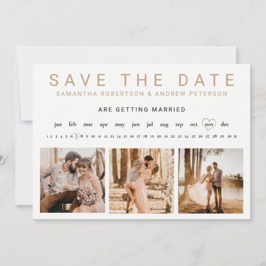 Kleur ons in met goud 3 foto-raster save the date (Voorkant)
