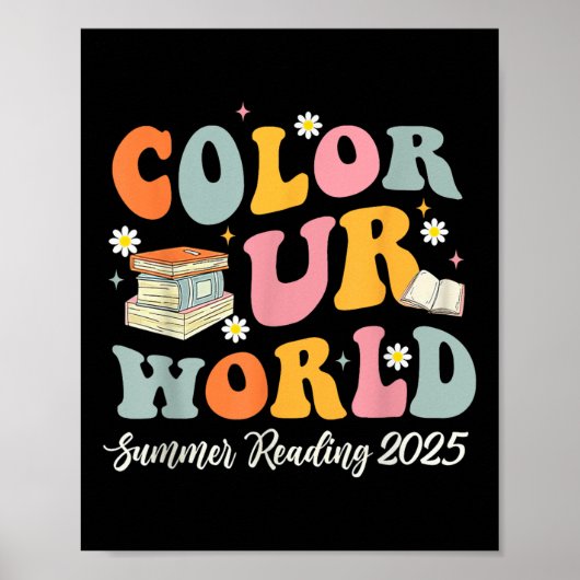 Kleur ons Wereld Zomer Leesprogramma 2025 Retro Poster (Voorkant)