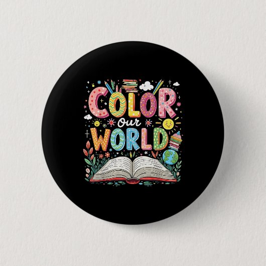 Kleur Ons Wereldboek Leesprogramma 2025 Zomer Ronde Button 5,7 Cm (Voorkant)